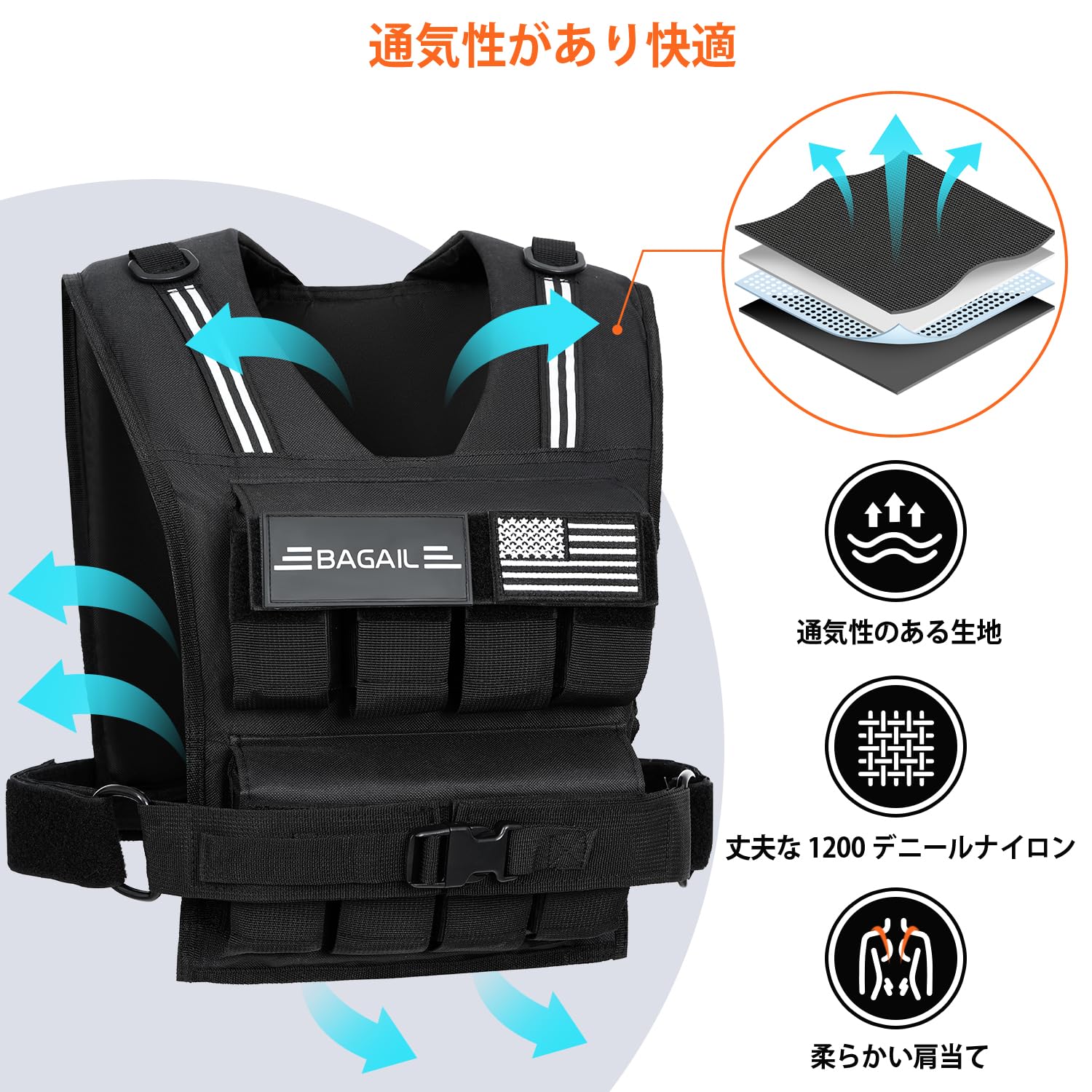 Amazon.co.jp: BAGAILウェイトベス ト加重ベスト20LB/30LB/30LB 水洗い